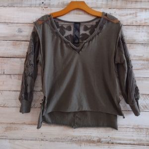Free People Lace Sleeve Top